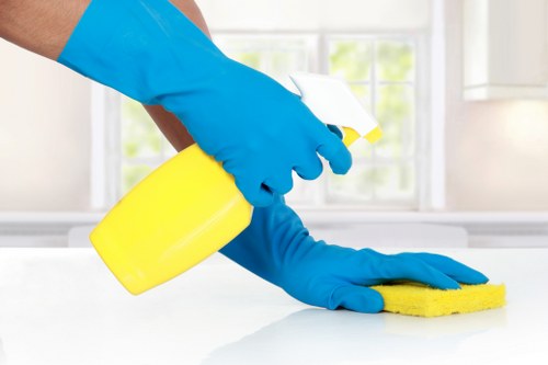 Cleaner preparing a safe and organised workspace